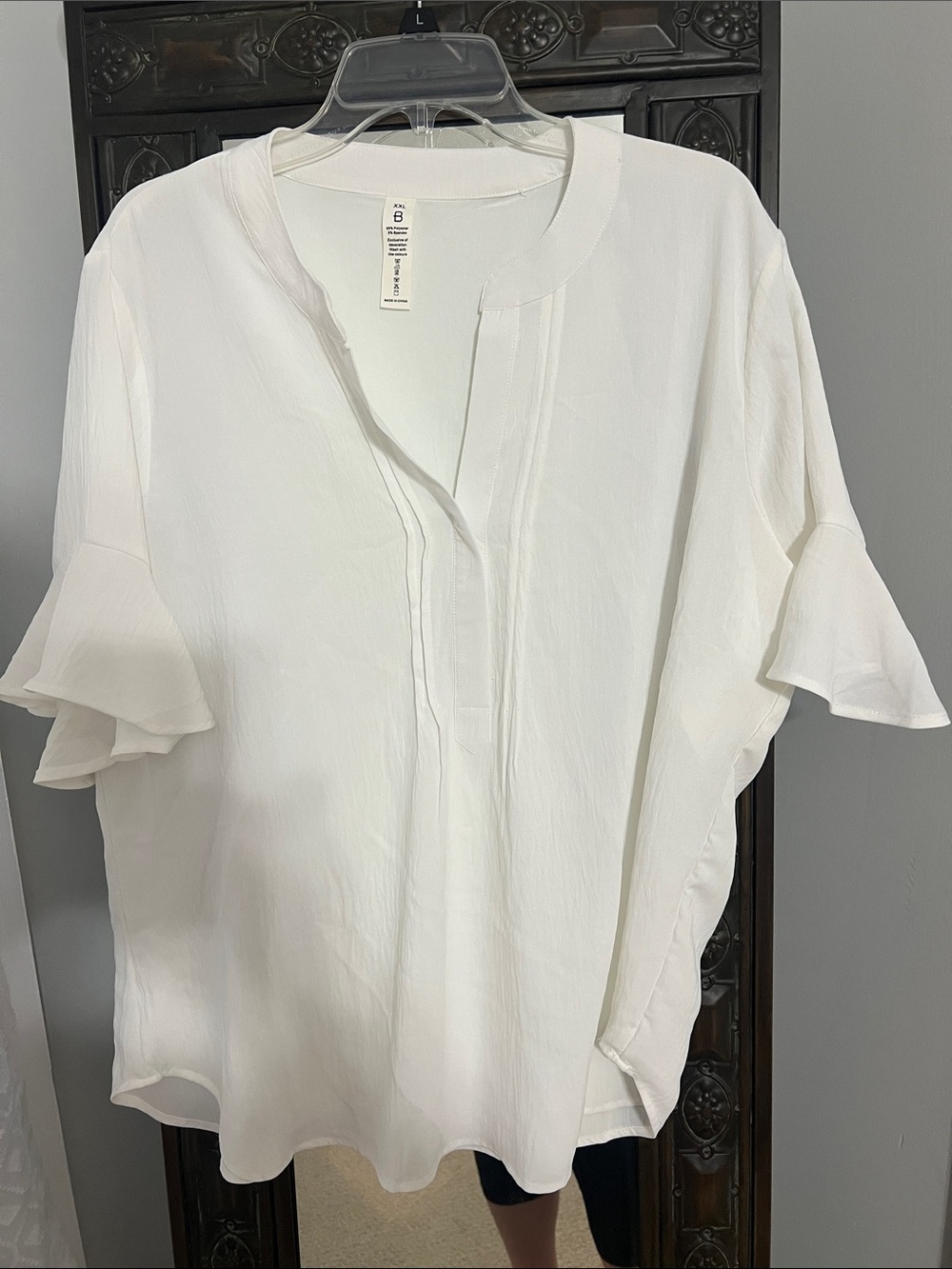 Lightweight White Ruffle-Sleeve V-Neck Blouse